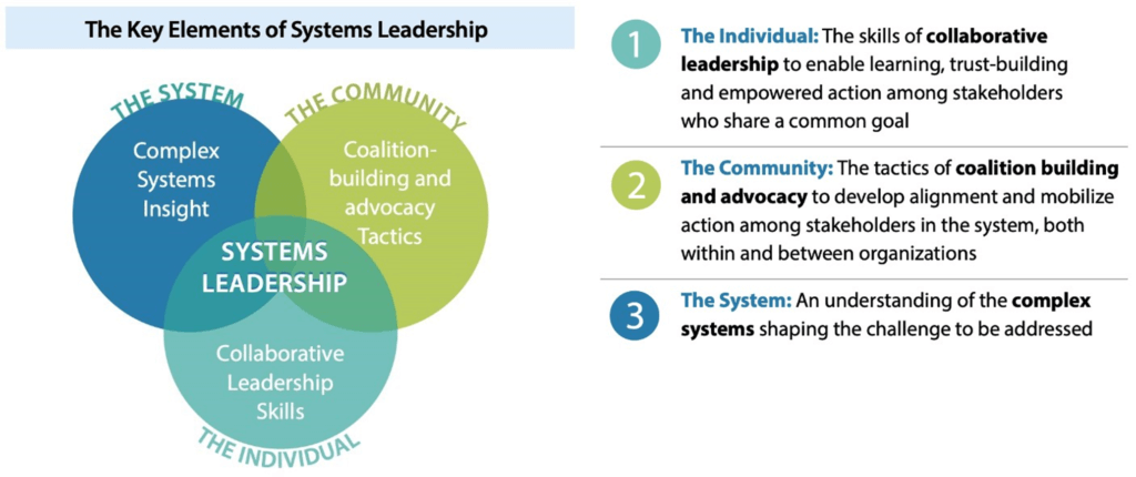 A diagram displaying the Key Elements of Systems Leadership